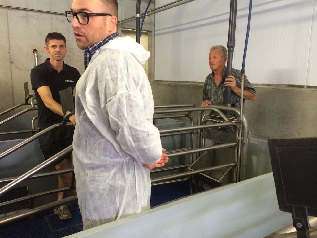 Stefano Benedetti, his father and Ecole form Provimi during farm tour 4 of EPP congress in Parma 